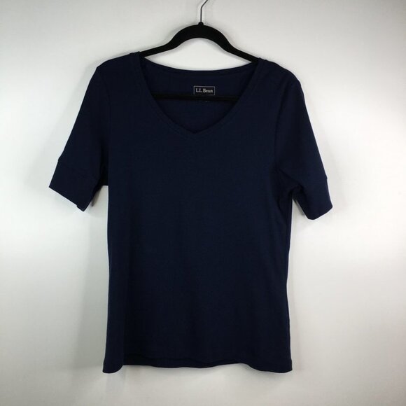 LL Bean  Blue Cotton Tee V-Neck  Size M - Picture 1 of 5
